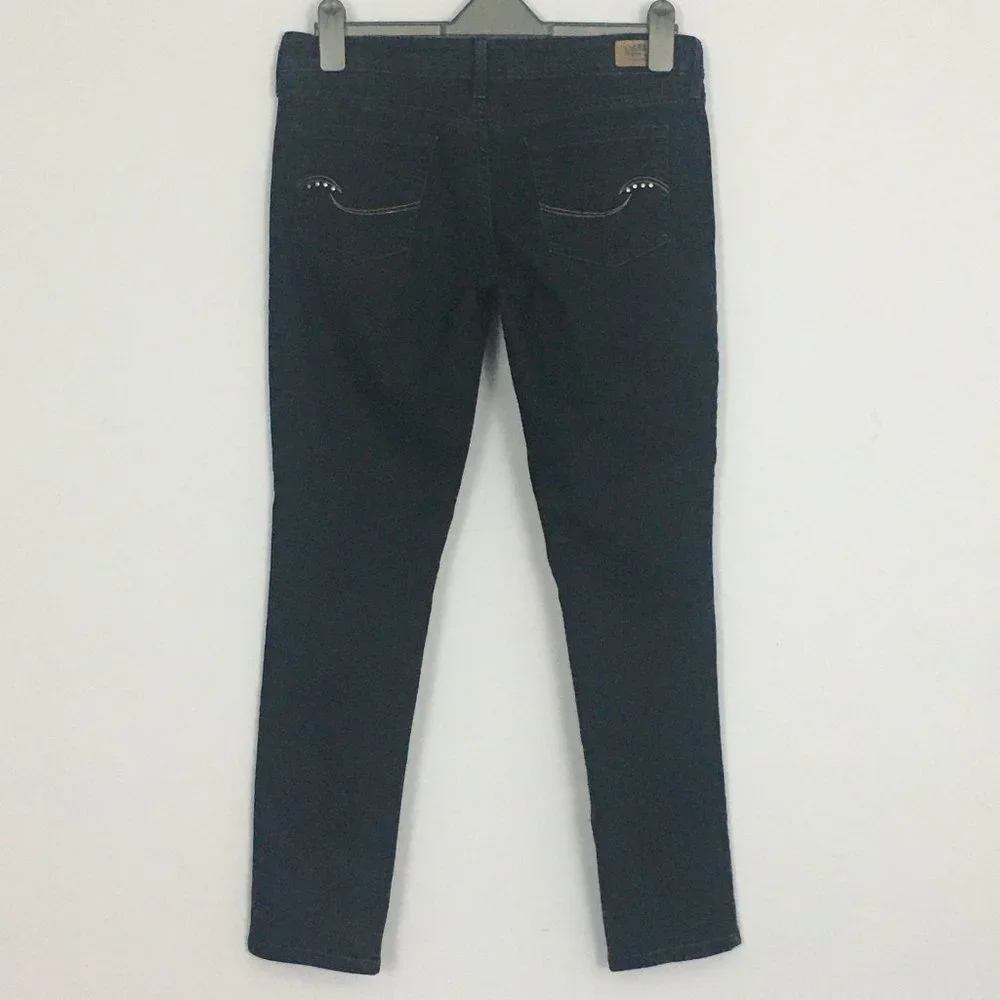 Levis Womens 10 Black Studded Embroidered Mid Rise Cotton Blend Skinny Jeans - Picture 3 of 11